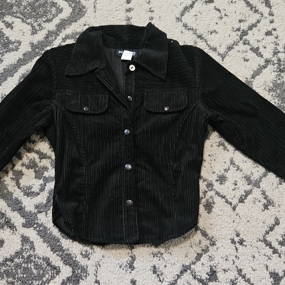 Vintage 90s Just For Wraps Black Corduroy Jacket … - image 1